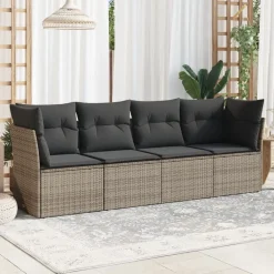 vidaXL Salon de jardin 4 pcs avec coussins gris résine tressée