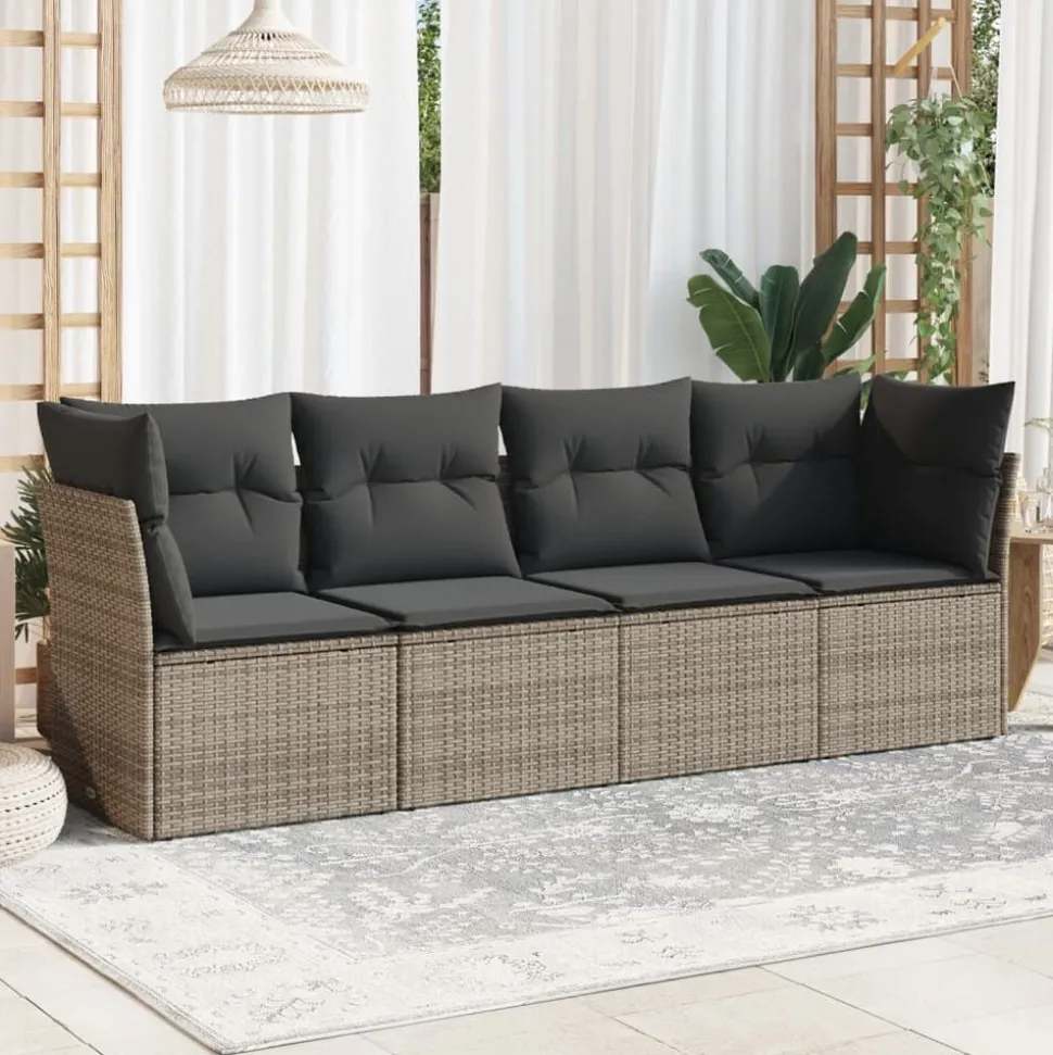vidaXL Salon de jardin 4 pcs avec coussins gris résine tressée