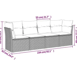 vidaXL Salon de jardin 4 pcs avec coussins gris résine tressée