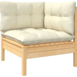 vidaXL Salon de jardin 5 pcs avec coussins crème bois de pin