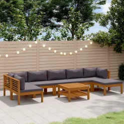 vidaXL Salon de jardin 8 pcs avec coussin Bois d'acacia solide