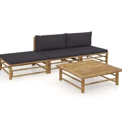 vidaXL Salon de jardin 4 pcs avec coussins gris foncé bambou