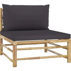 vidaXL Salon de jardin 4 pcs avec coussins gris foncé bambou