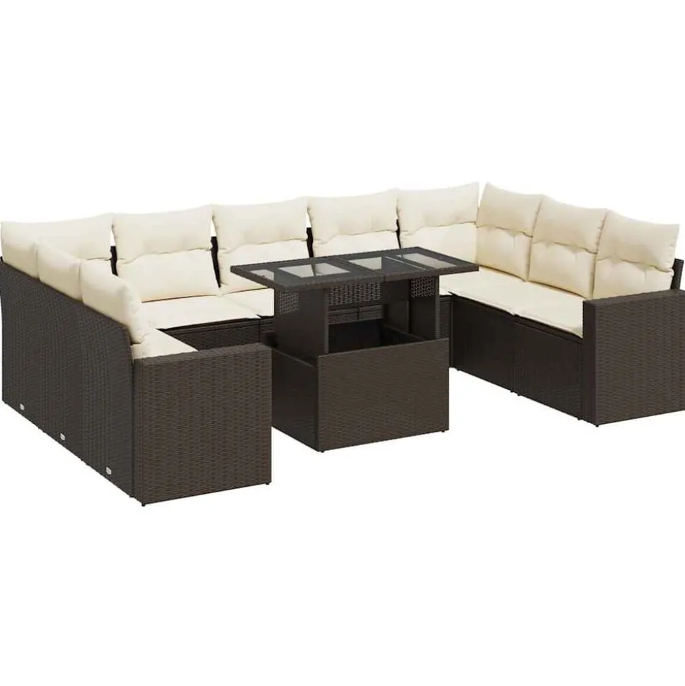vidaXL Salon de jardin 10 pcs avec coussins marron résine tressée