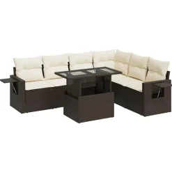 vidaXL Salon de jardin avec coussins 7 pcs marron résine tressée