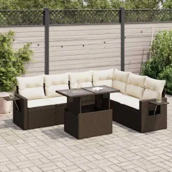 vidaXL Salon de jardin avec coussins 7 pcs marron résine tressée