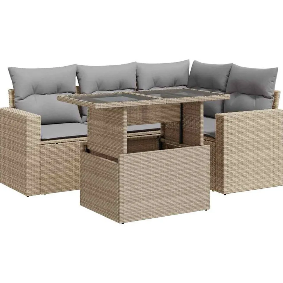 vidaXL Salon de jardin avec coussins 5 pcs beige résine tressée
