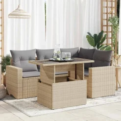 vidaXL Salon de jardin avec coussins 5 pcs beige résine tressée
