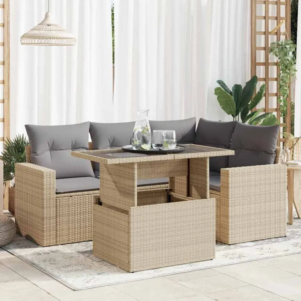 vidaXL Salon de jardin avec coussins 5 pcs beige résine tressée