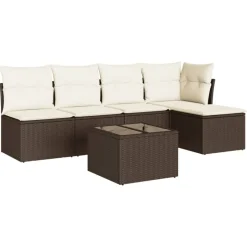 vidaXL Salon de jardin avec coussins 6 pcs marron résine tressée