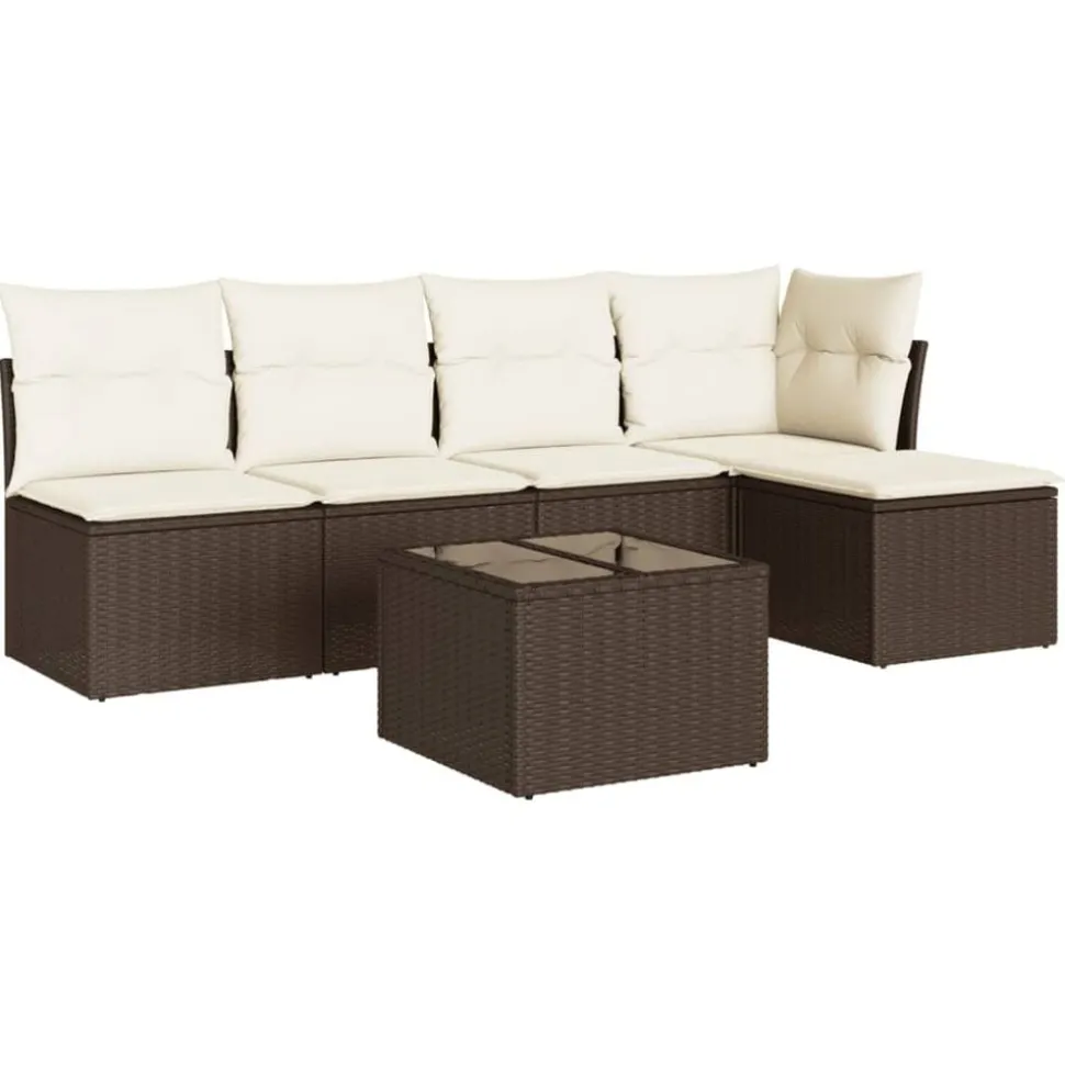 vidaXL Salon de jardin avec coussins 6 pcs marron résine tressée