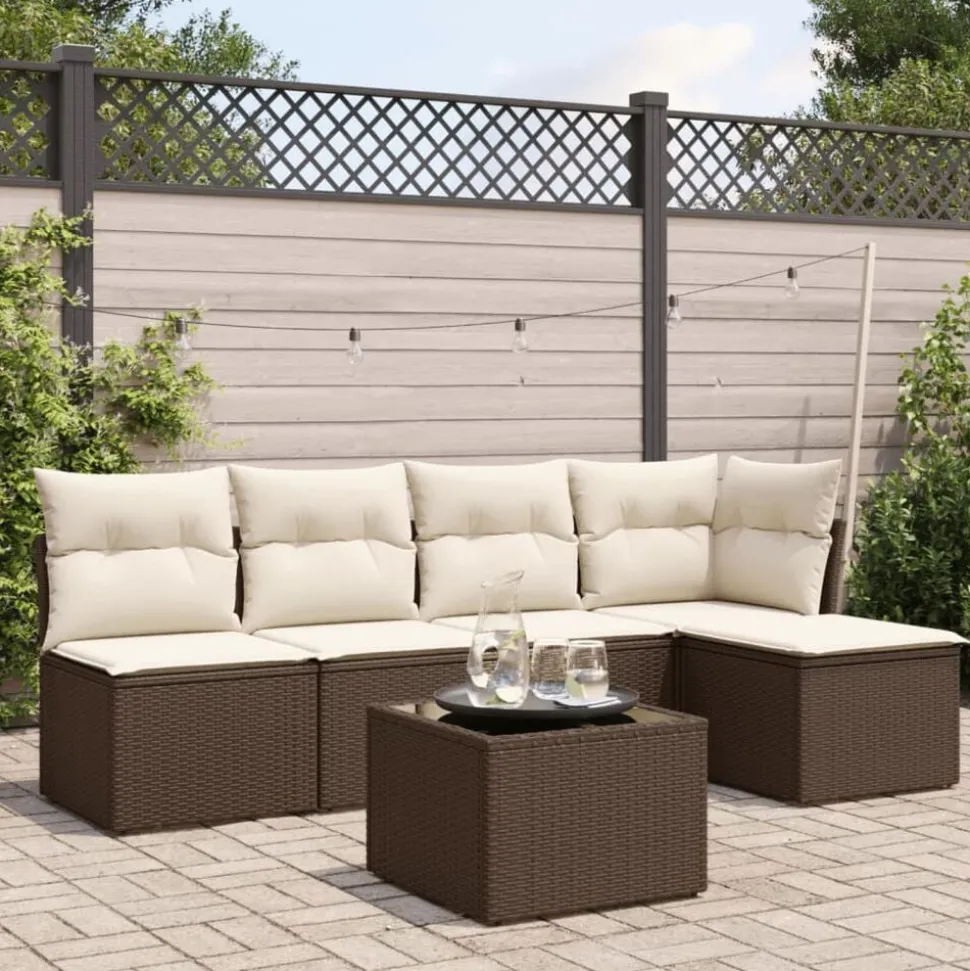 vidaXL Salon de jardin avec coussins 6 pcs marron résine tressée