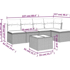 vidaXL Salon de jardin avec coussins 6 pcs marron résine tressée