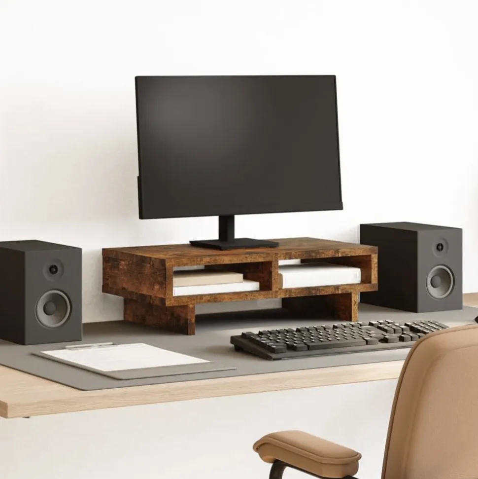 vidaXL Support de moniteur chêne fumé 50x27x15 cm bois d'ingénierie