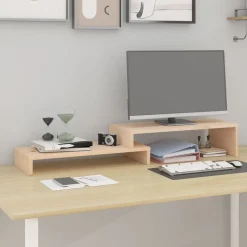 vidaXL Support pour moniteur (52-101)x22x14 cm Bois de pin solide