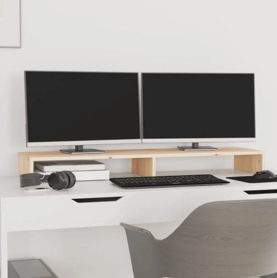 vidaXL Support pour moniteur 100x27x10 cm Bois de pin solide