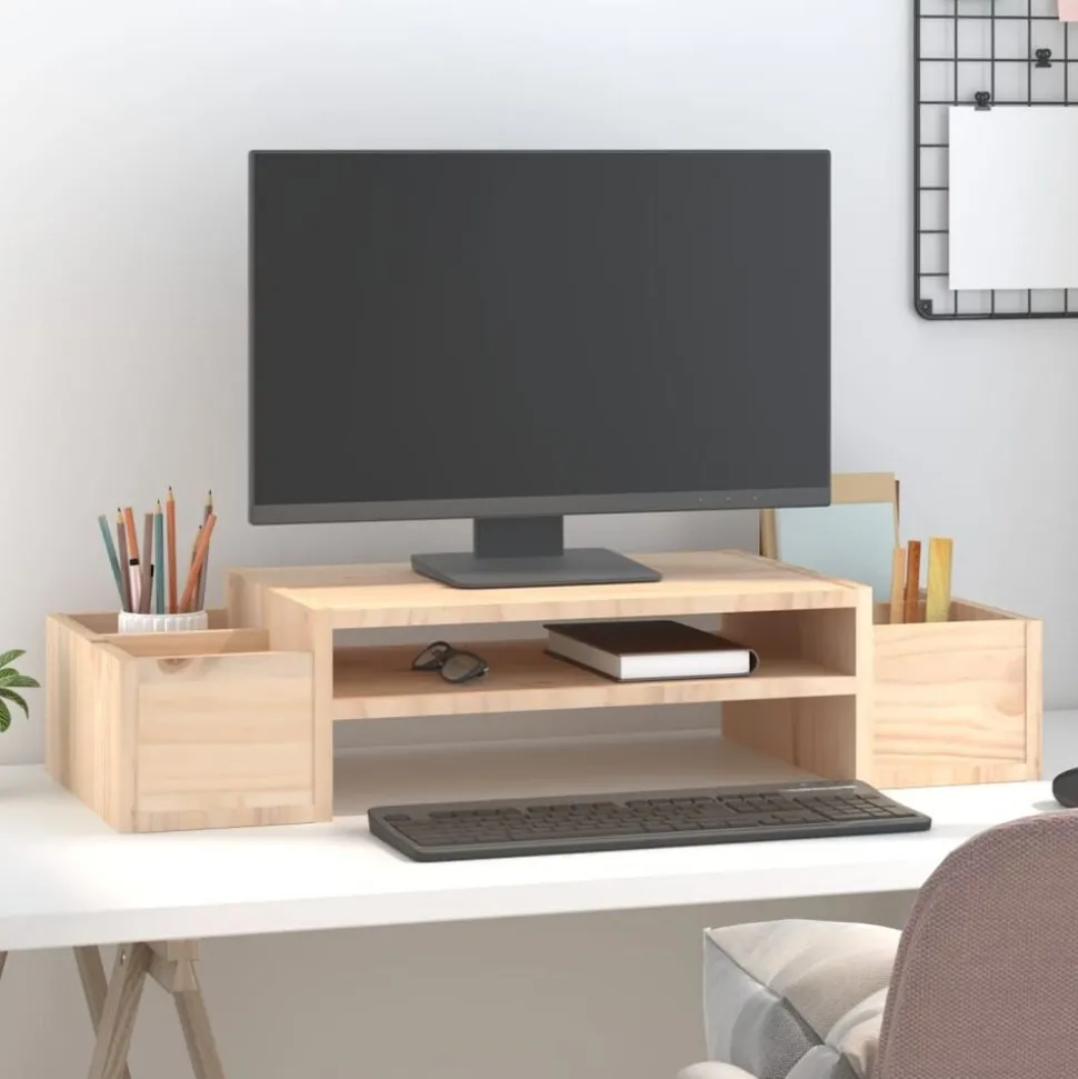 vidaXL Support pour moniteur 70x27,5x15 cm Bois de pin solide