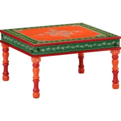 vidaXL Table basse orange bois de manguier massif peint à la main