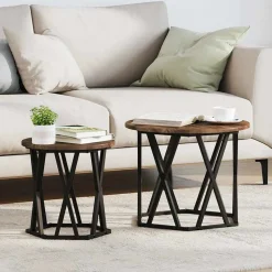 vidaXL Table d'appoint 2 pcs Chêne fumé Bois d'ingénierie et acier