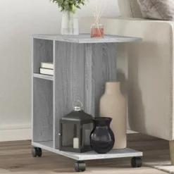 vidaXL Table d'appoint avec roues sonoma gris bois d'ingénierie