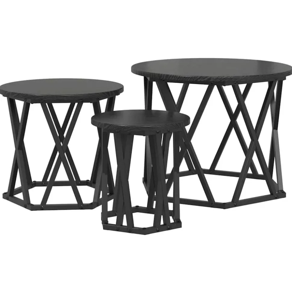 vidaXL Table d'appoint empilable 3 pcs Chêne noir