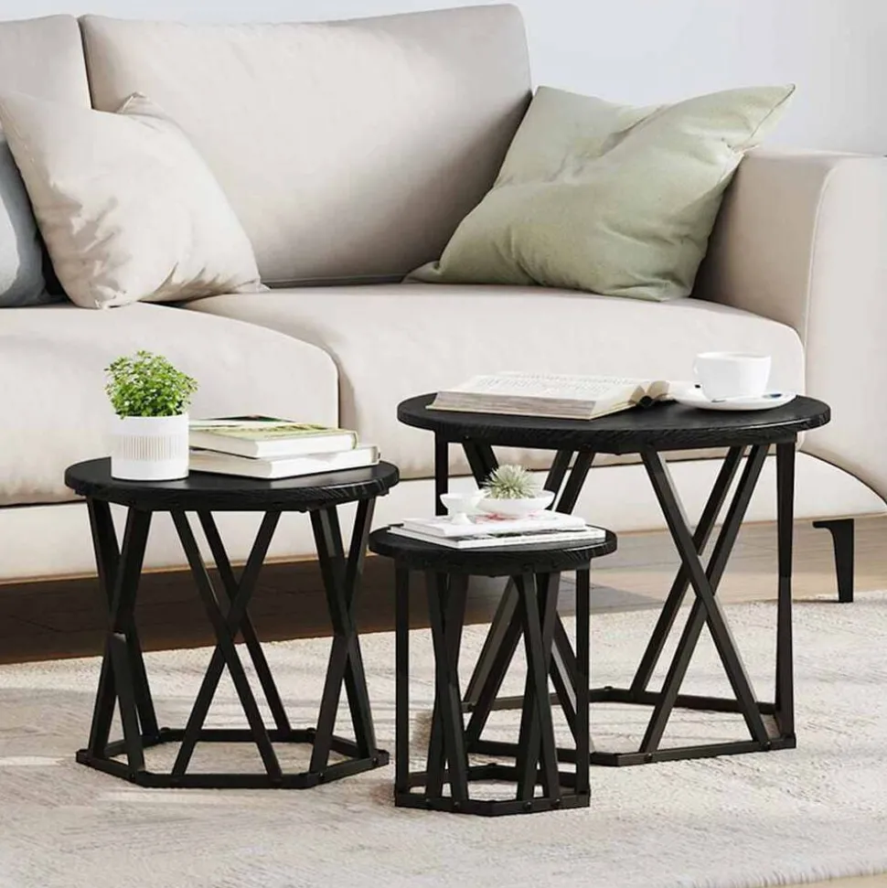 vidaXL Table d'appoint empilable 3 pcs Chêne noir