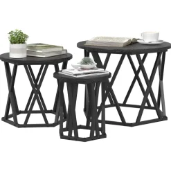vidaXL Table d'appoint empilable 3 pcs Chêne noir