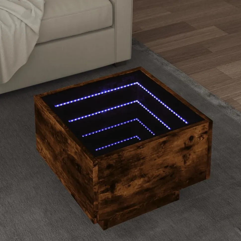 vidaXL Table d'appoint et LED chêne fumé 40x40x30 cm bois d'ingénierie