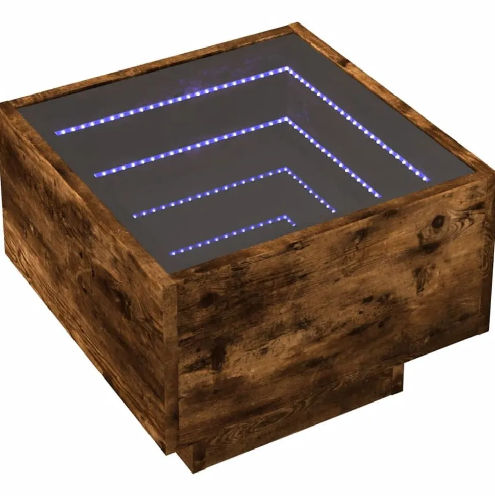 vidaXL Table d'appoint et LED chêne fumé 40x40x30 cm bois d'ingénierie