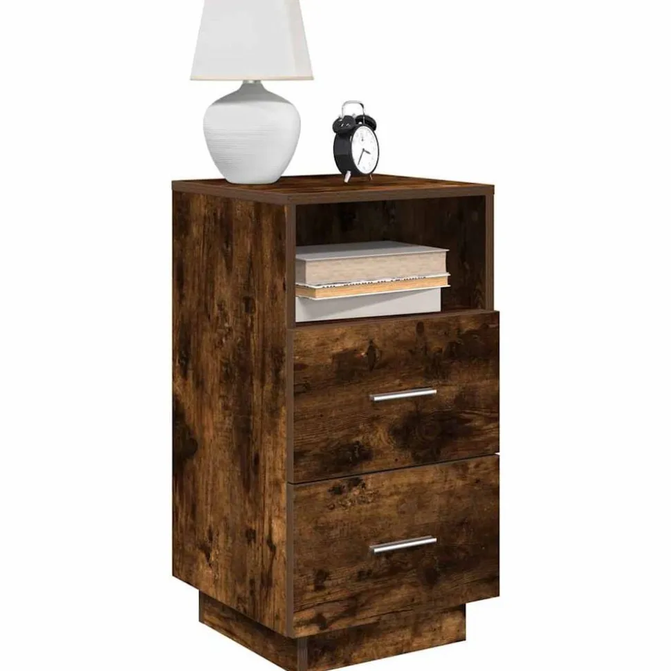 vidaXL Table de chevet avec 2 tiroirs chêne fumé 36x36x68 cm