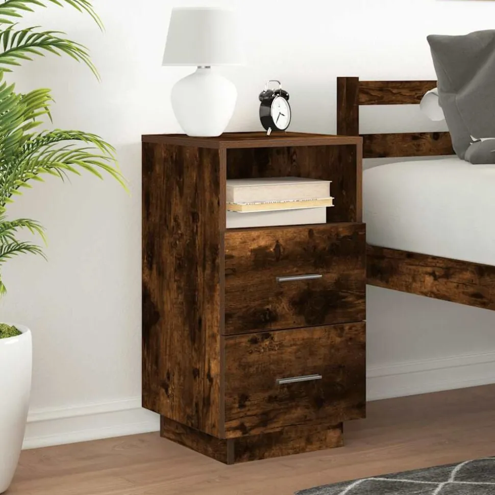 vidaXL Table de chevet avec 2 tiroirs chêne fumé 36x36x68 cm