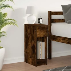 vidaXL Table de chevet avec tiroir chêne fumé 20x36x60 cm