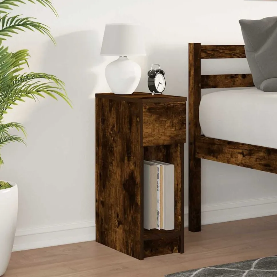 vidaXL Table de chevet avec tiroir chêne fumé 20x36x60 cm