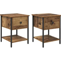 vidaXL Table de chevet avec tiroir 2 pcs Bois ancien 34 x 35,5 x 45 cm