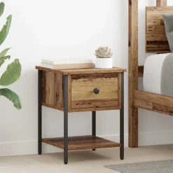 vidaXL Table de chevet avec tiroir 2 pcs Bois ancien 34 x 35,5 x 45 cm