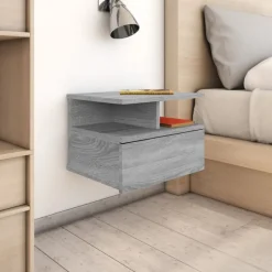vidaXL Table de chevet flottante Sonoma gris Bois d’ingénierie