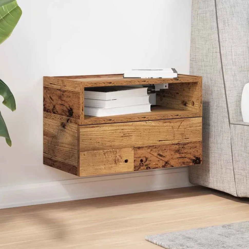 vidaXL Table de chevet murale vieux bois 45x26x28,5 cm