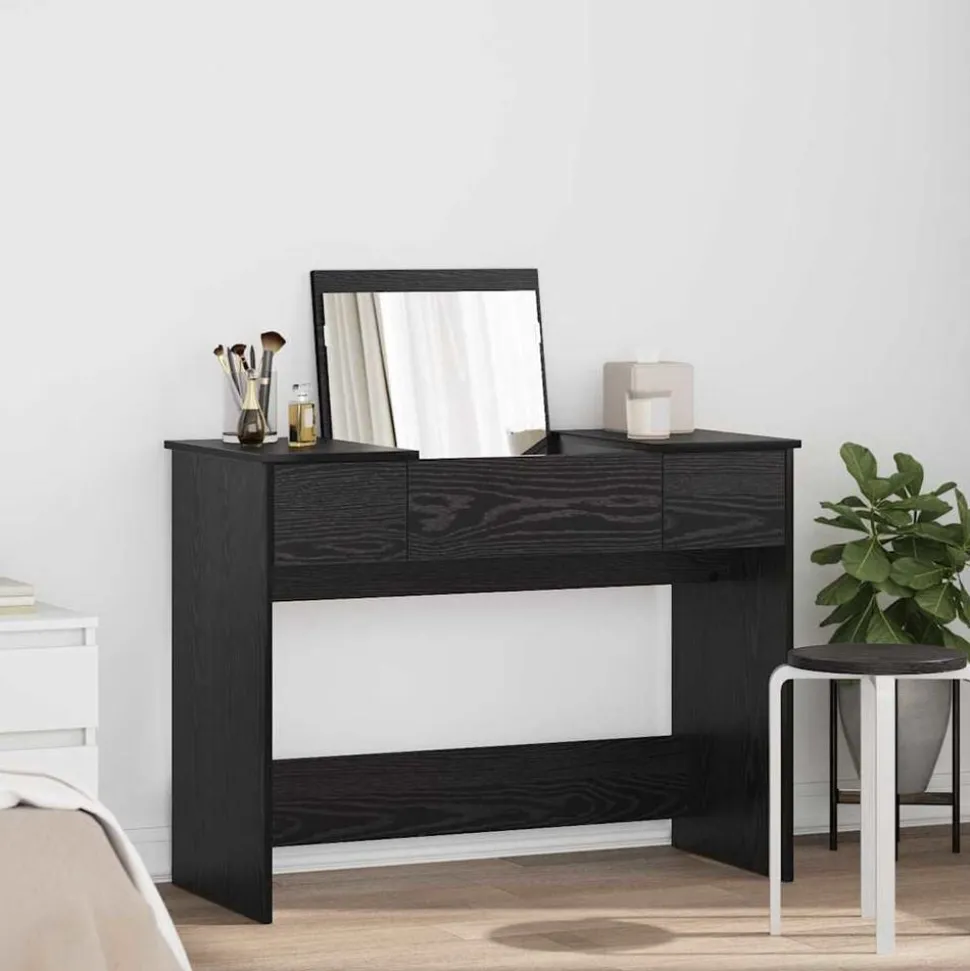 vidaXL Table de cosmétiques avec tiroir Chêne noir 100 x 45 x 76 cm
