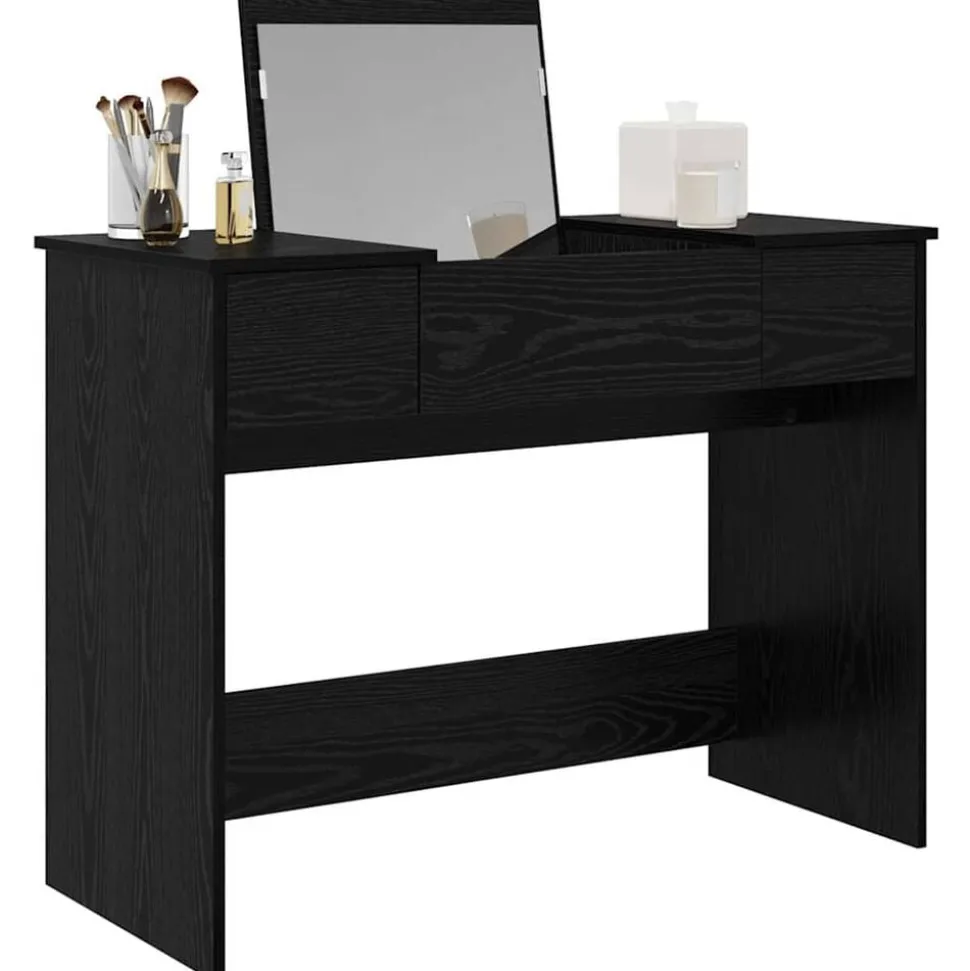 vidaXL Table de cosmétiques avec tiroir Chêne noir 100 x 45 x 76 cm