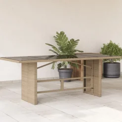 vidaXL Table de jardin dessus en verre beige 190x80x74 cm