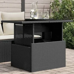 vidaXL Table de jardin dessus en verre noir 100x55x73cm résine tressée
