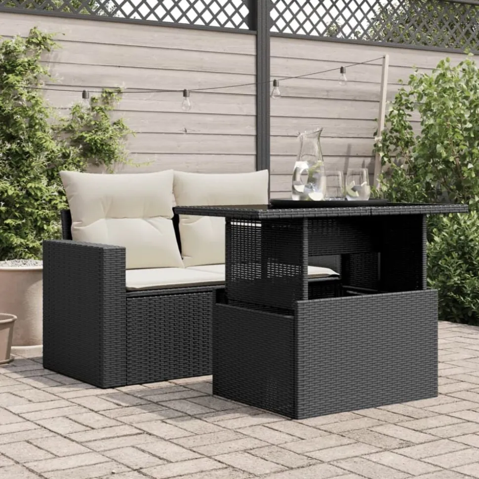 vidaXL Table de jardin dessus en verre noir 100x55x73cm résine tressée