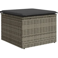 vidaXL Tabouret de jardin avec coussin gris 55x55x37 cm résine tressée