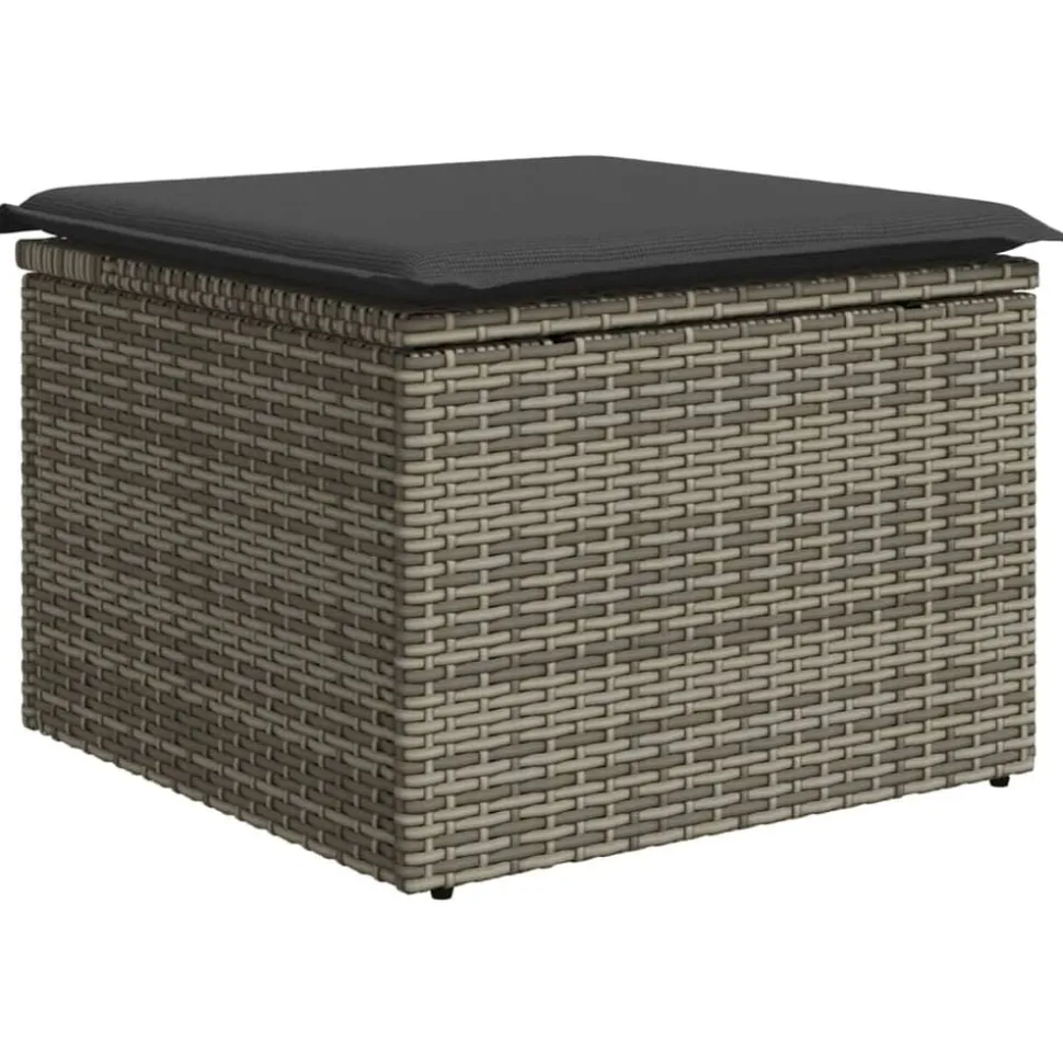 vidaXL Tabouret de jardin avec coussin gris 55x55x37 cm résine tressée
