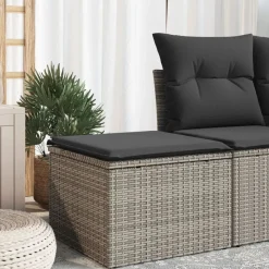 vidaXL Tabouret de jardin avec coussin gris 55x55x37 cm résine tressée