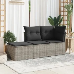 vidaXL Tabouret de jardin avec coussin gris 55x55x37 cm résine tressée