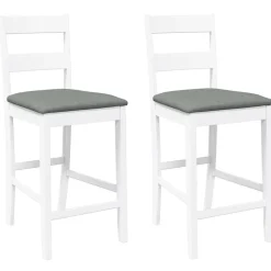 vidaXL Tabourets de bar avec coussins 2 pcs blanc bois massif d'hévéa