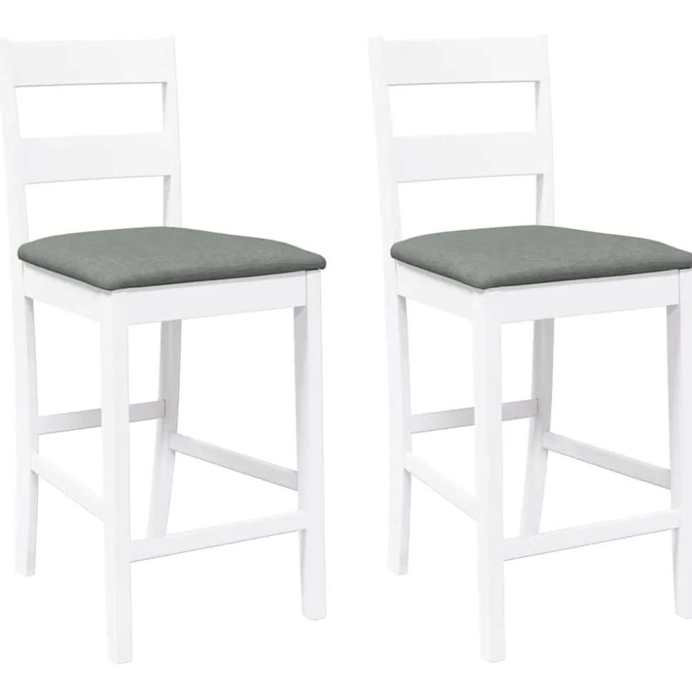 vidaXL Tabourets de bar avec coussins 2 pcs blanc bois massif d'hévéa