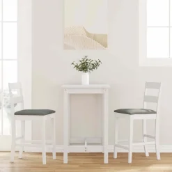 vidaXL Tabourets de bar avec coussins 2 pcs blanc bois massif d'hévéa