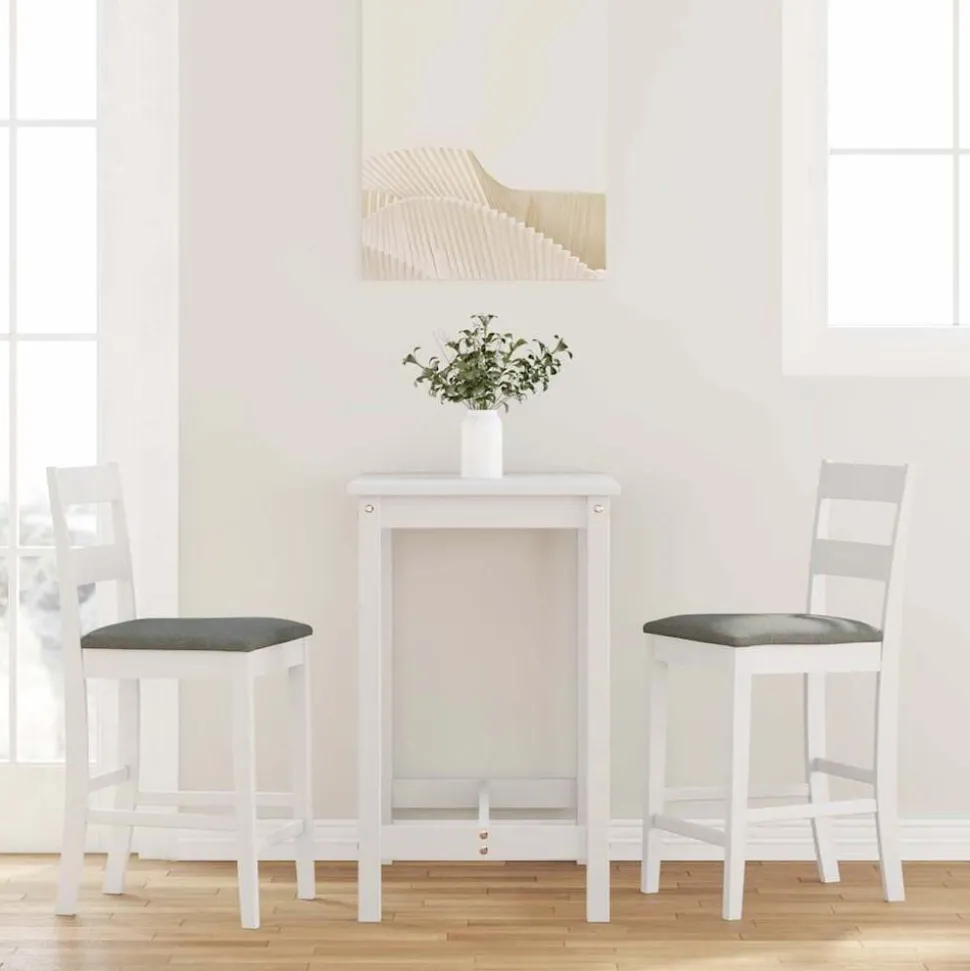 vidaXL Tabourets de bar avec coussins 2 pcs blanc bois massif d'hévéa